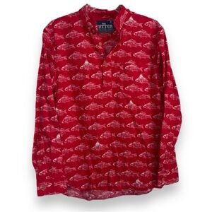 Chubbies The Nutter Fish Long Sleeve Red Quarter Button Popover Shirt Large